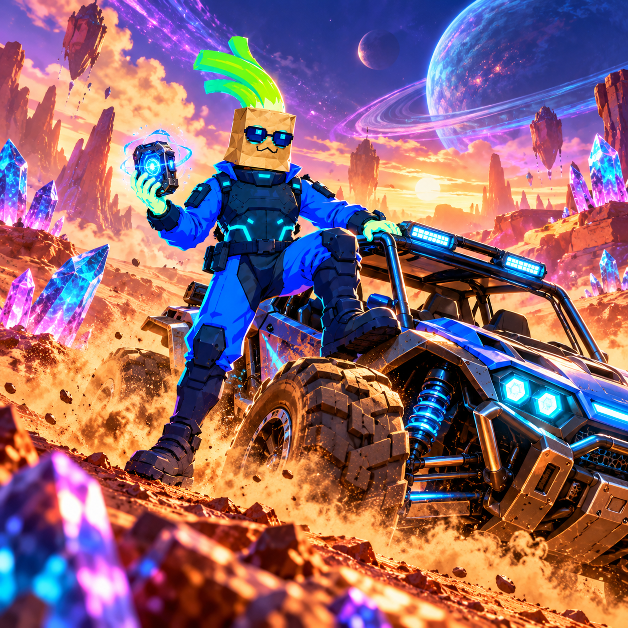 Z CyberLeek with an off-road rover on a crystalline alien planet